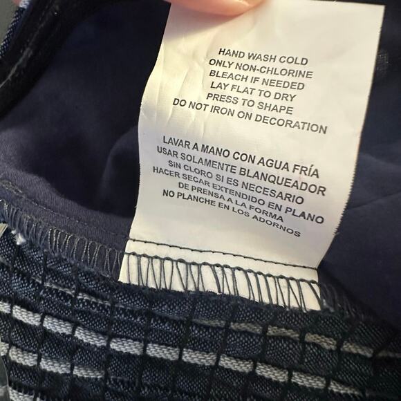 NWT Coco & Jamison Blue Pinstripe Linen Blend Wide Leg Strapless Jumpsuit Size S - Picture 6 of 10